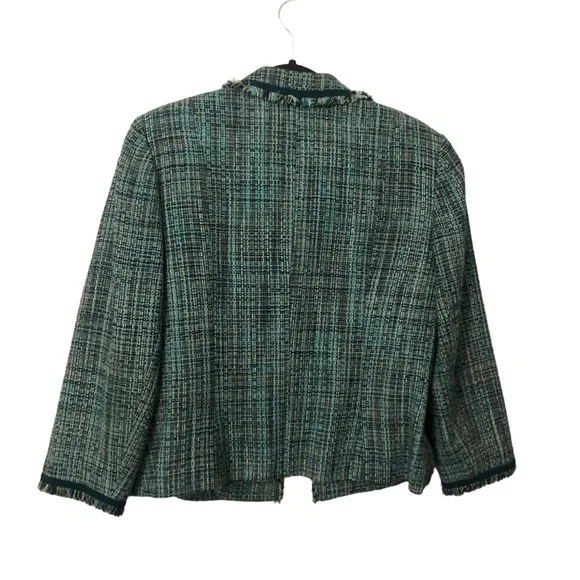 Liz Claiborne sz14 Green Black White Tweed with Small Fringe Blazer Gossip Girl - Picture 8 of 9